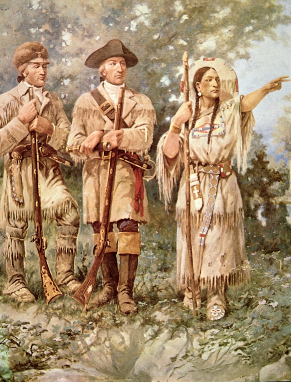 Lewis és Clark Sacagaweával (színes litó) (részlet) alkotó: Edgar Samuel Paxson