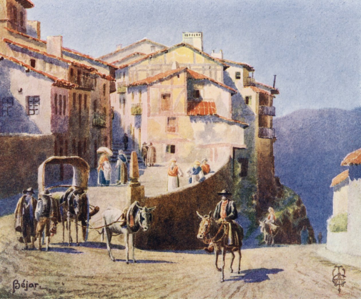 Észak-Spanyolország: Bejar, A város megközelítése (színes litho) alkotó: Edgar T. A. Wigram