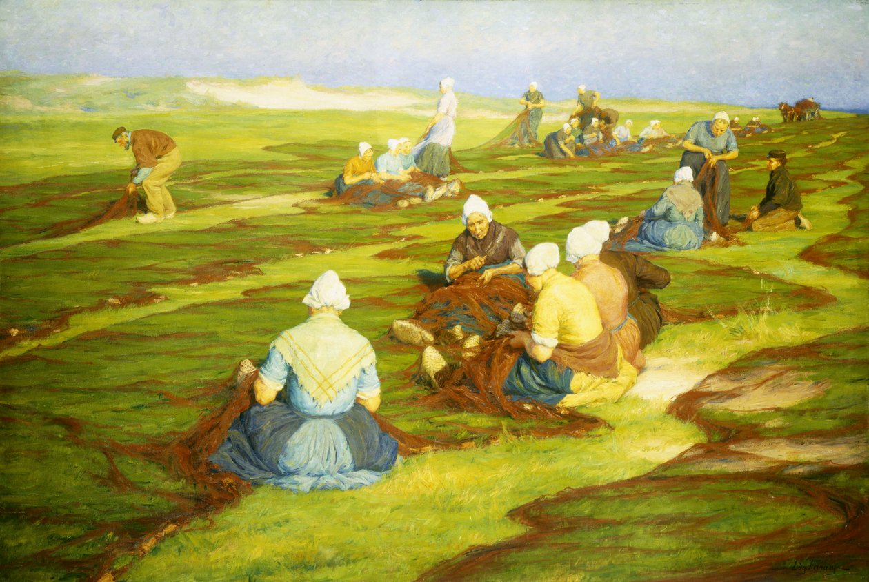 A hálók javítása (olaj, vászon) alkotó: Edgard Farasyn