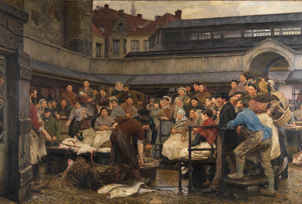Az antwerpeni régi halpiac 1882-ben (olaj, vászon) alkotó: Edgard Farasyn