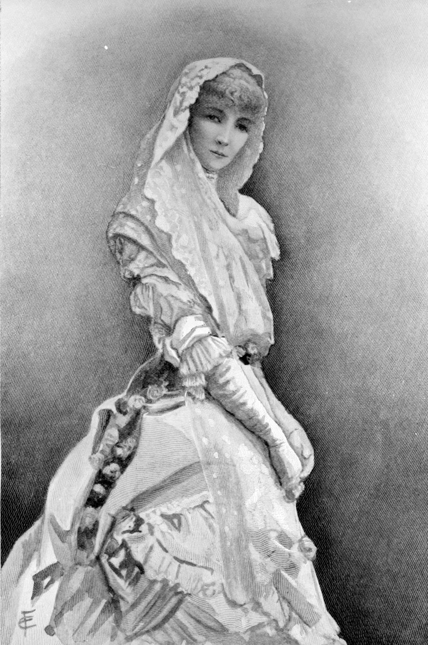 Sarah Bernhardt Marguerite Gautier szerepében Alexandre Dumas Fils La Dame aux Camelias című filmjében az első egyesült államokbeli produkcióban, kb. 1880 alkotó: Edith Fithian