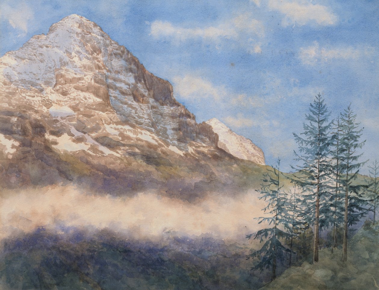Az Eiger és Schneehorn (akvarell, gouache papíron) alkotó: Edith A. Paine