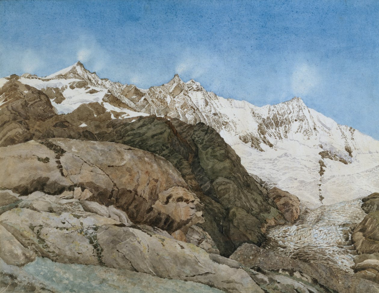 A Mischabe Horner Saas-Fee-ből, Valais, Svájc (wc gouache papíron) alkotó: Edith A. Paine