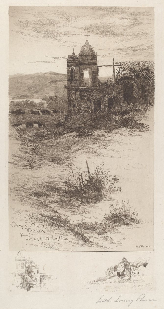 Carmel misszió a helyreállítás előtt alkotó: Edith Loring Peirce Getchell, after William Keith