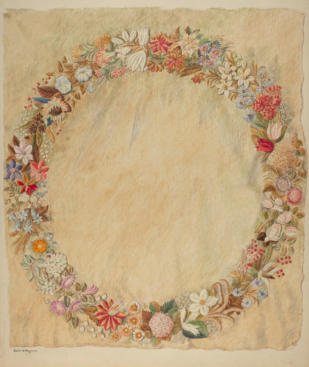 Asztali hímzés alkotó: Edith Magnette