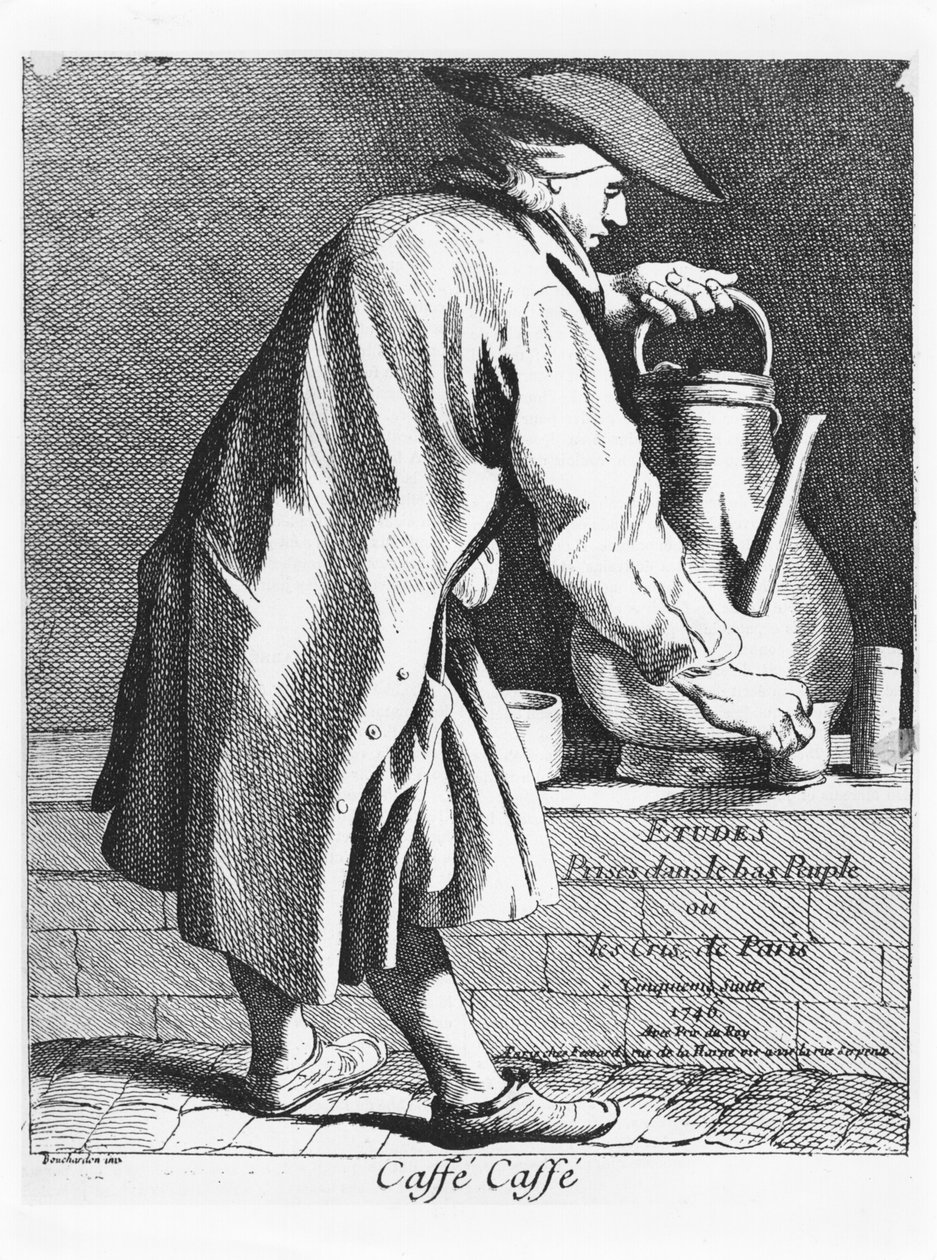 Kávé eladása a Les Cris de Paris sorozatból, 1746 alkotó: Edmé Bouchardon