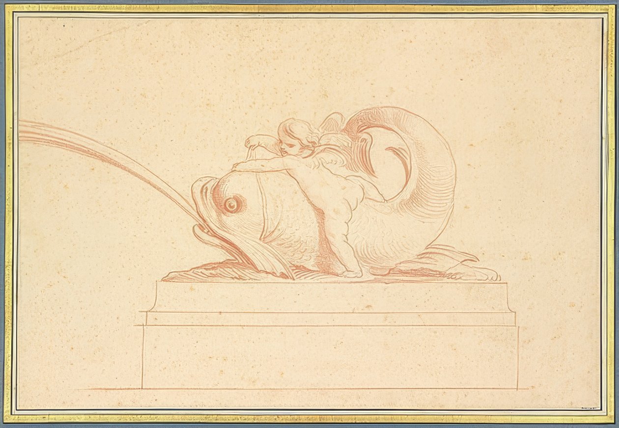 Vízköpő delfin balra amorral. 1737 alkotó: Edmé Bouchardon