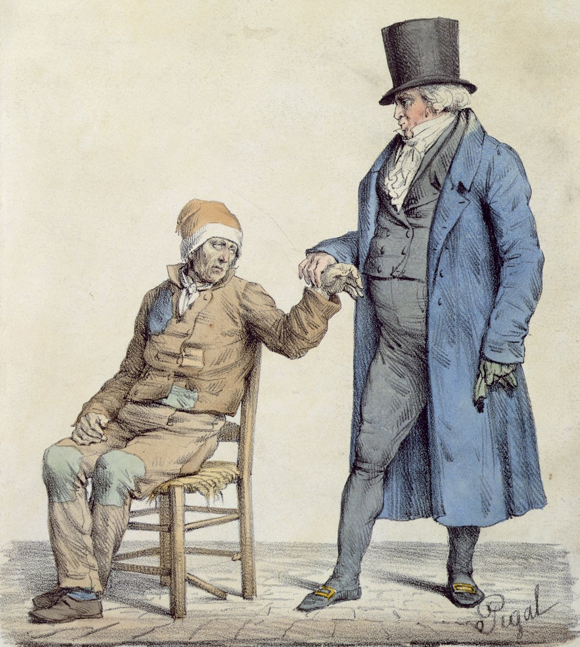 „Jól vagy!”, a szegény ember orvosának ábrázolása, metszet: Langlume (fl.1822-24) 1825 alkotó: Edme Jean Pigal