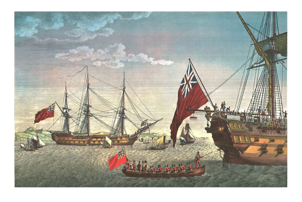 Napóleon a Northumberland fedélzetén utazik St Helenába, 1815. augusztus 8., 1850 alkotó: Edme Bovinet