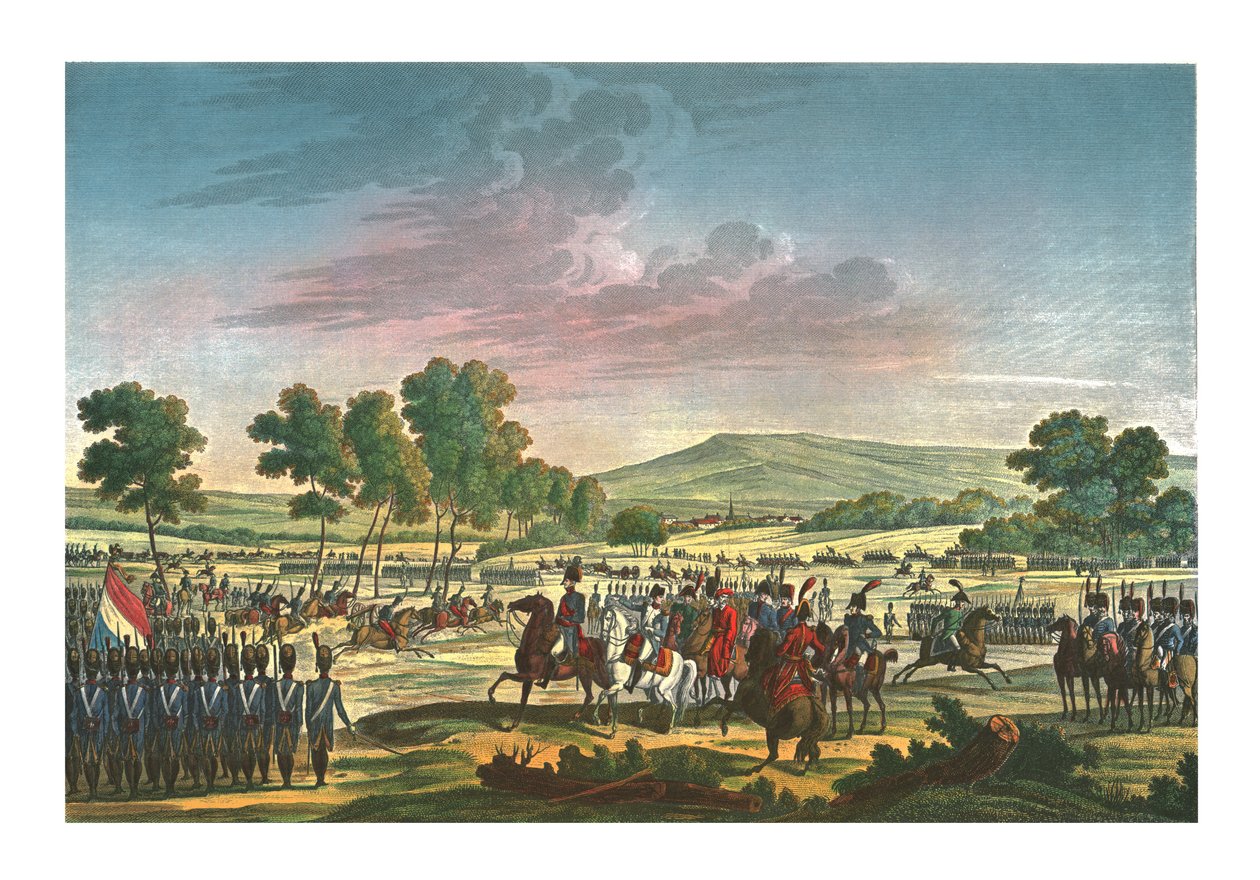 A birodalmi gárda manőverezett a két császár jelenlétében Tilsitben, 1807. június 28., 1850 alkotó: Edme Bovinet