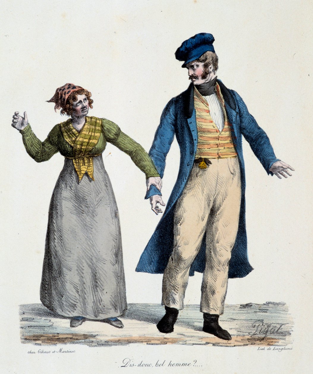 Prostitúció: "" Mondd, hogy jóképű férfi"" - Edme Jean Pigal (1798-1872) népszerű jelenetei, litográfia 1824 - Musee Dobree, Nantes alkotó: Edme Jean (after) Pigal
