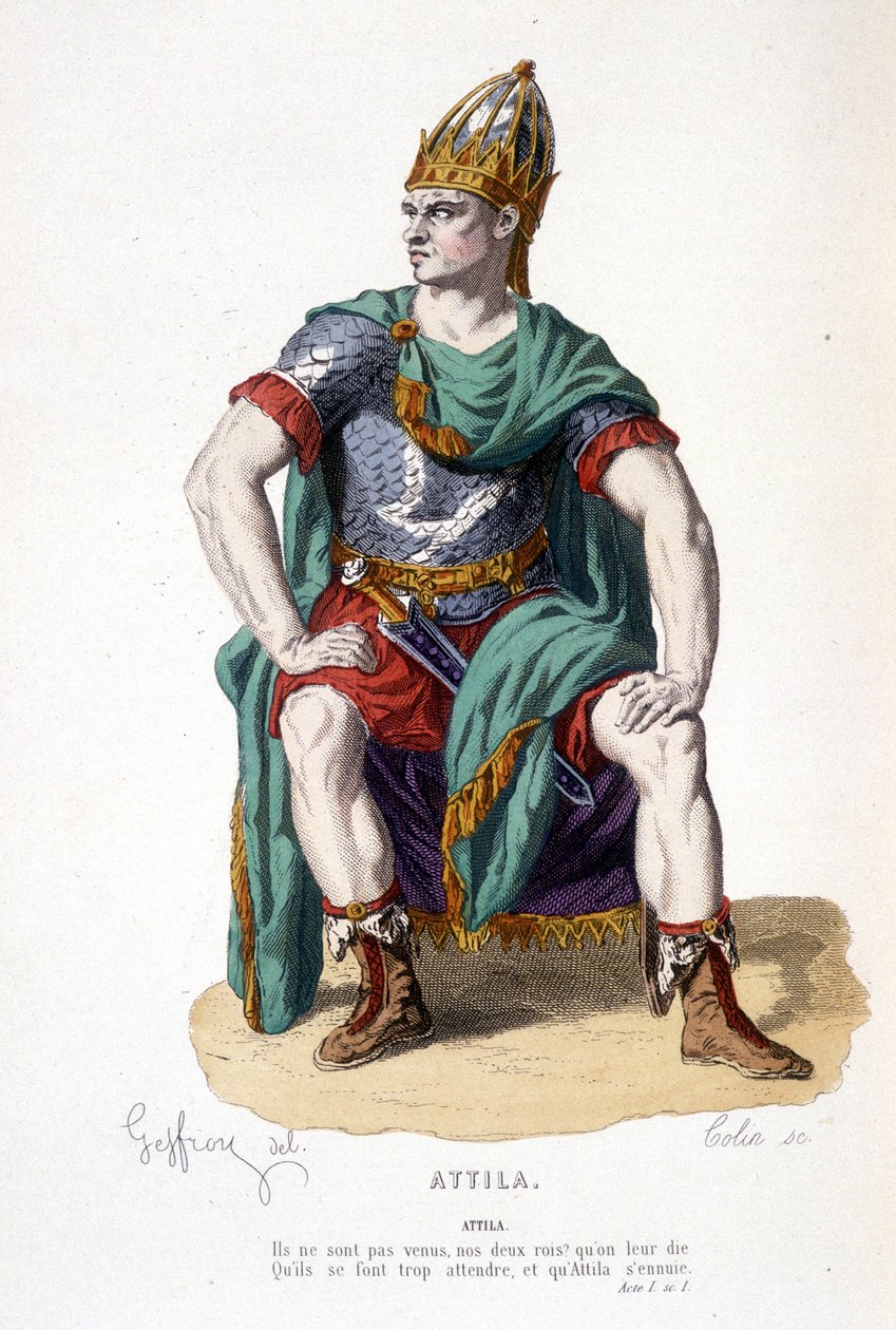 Attila karaktere az Attila-tragédiában - Teljes színház: (Corneille-darabok gyűjteménye) Geffroy rajza, Colin metszete - szerk. Laplace, Sanchez et Cie, Párizs 1884 alkotó: Edmond Aime Florentin Geffroy