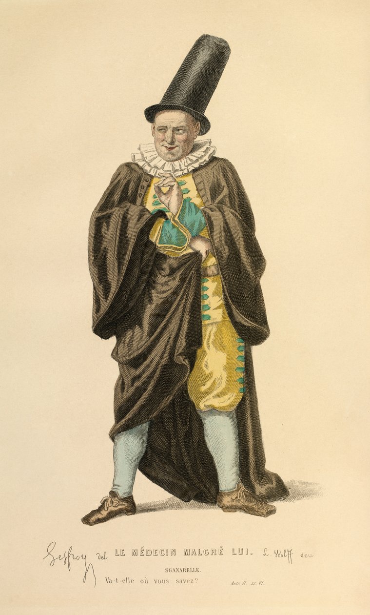 Jelmez Scanarelle szerepéhez, 1868 körül (metszet) alkotó: Edmond Aime Florentin Geffroy