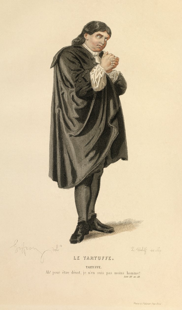 Jelmez Tartuffe szerepéhez, 1868 körül (metszet) alkotó: Edmond Aime Florentin Geffroy
