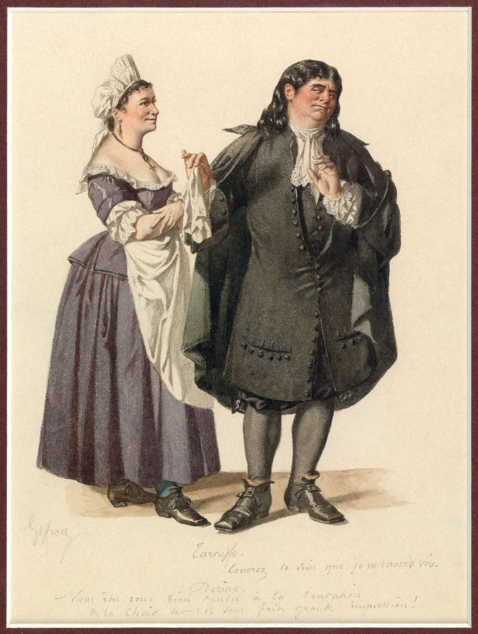 Dorine és Tartuffe portréja, 1870 körül (akvarell) alkotó: Edmond Aime Florentin Geffroy