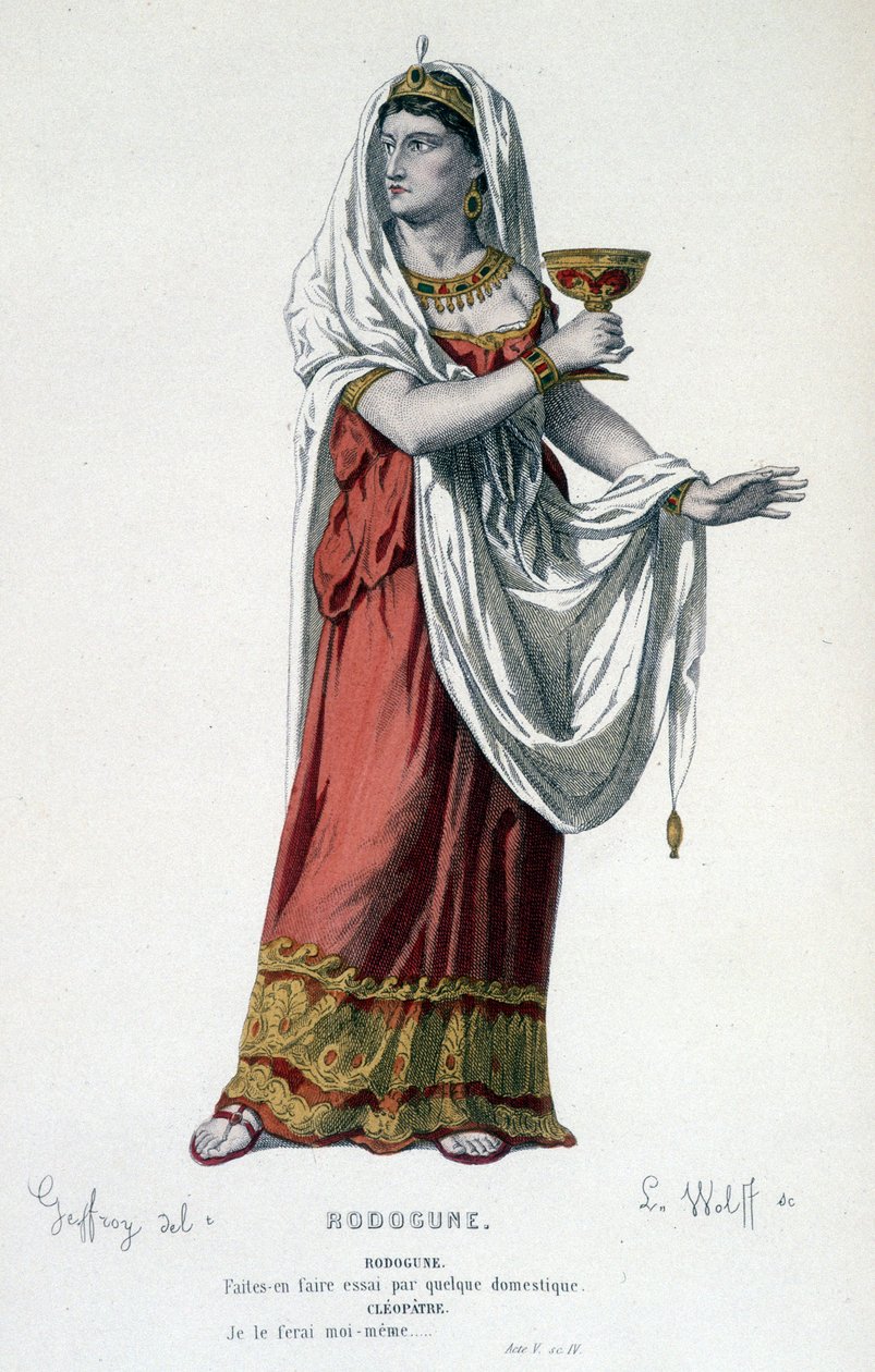 Kleopátre karaktere a Rodogune princess des Parthes - Teljes színház című tragédiában: (Corneille-darabok gyűjteménye) Geffroy rajza, L. Wolff metsze - szerk. Laplace, Sanchez et Cie, Párizs 1884 alkotó: Edmond Aime Florentin Geffroy