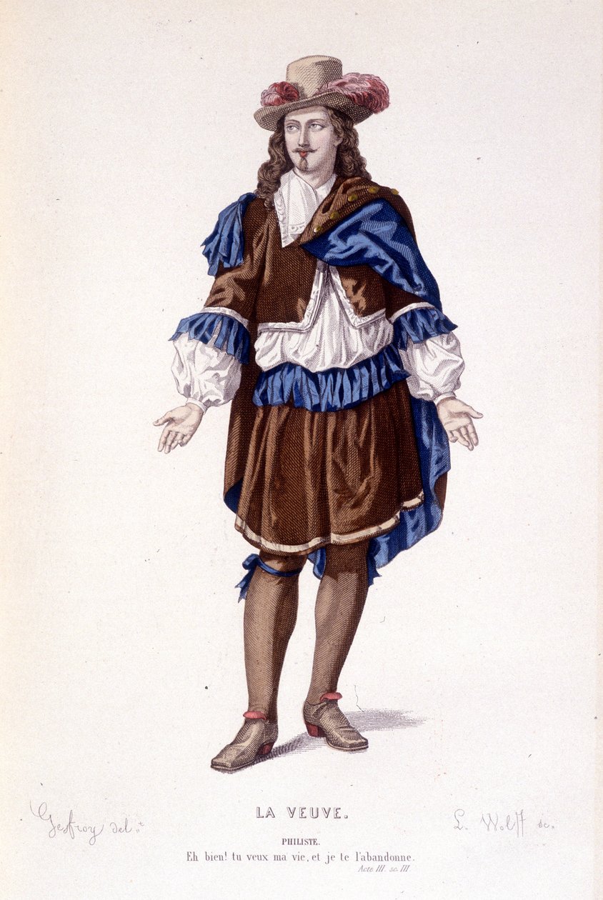 Philiste karaktere a La veuve ou le traitre elárulta - Színházi komplett: (Corneille színdarabgyűjteménye) Geffroy rajza, L. Wolff metszete - szerk. Laplace, Sanchez és Társa, Párizs 1884 alkotó: Edmond Aime Florentin Geffroy