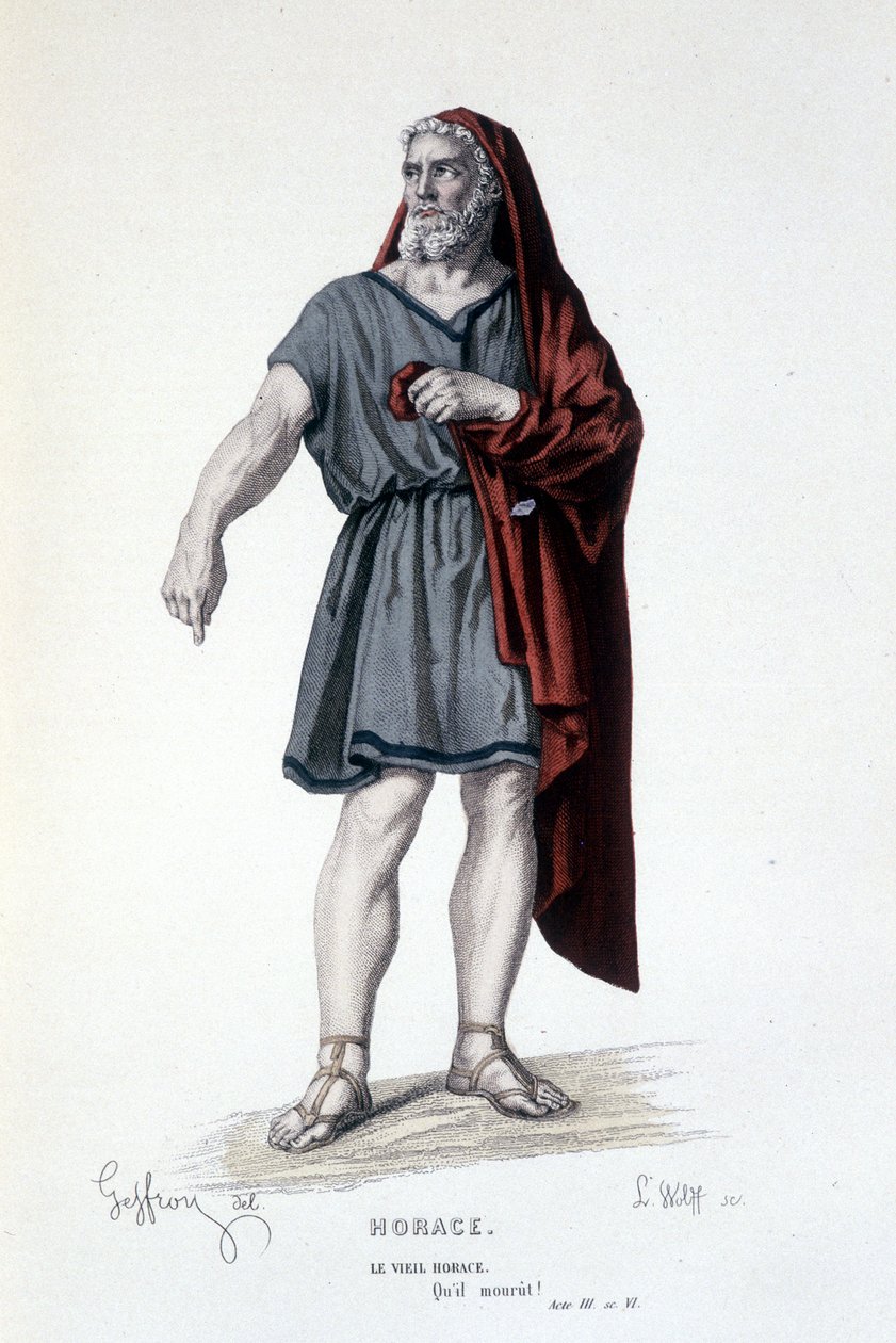 Az öreg Horatius karaktere a Horatius - Teljes színház című tragédiában: (Corneille színdarabgyűjteménye) Geffroy rajza, L. Wolff metsze - szerk. Laplace, Sanchez et Cie, Párizs 1884 alkotó: Edmond Aime Florentin Geffroy