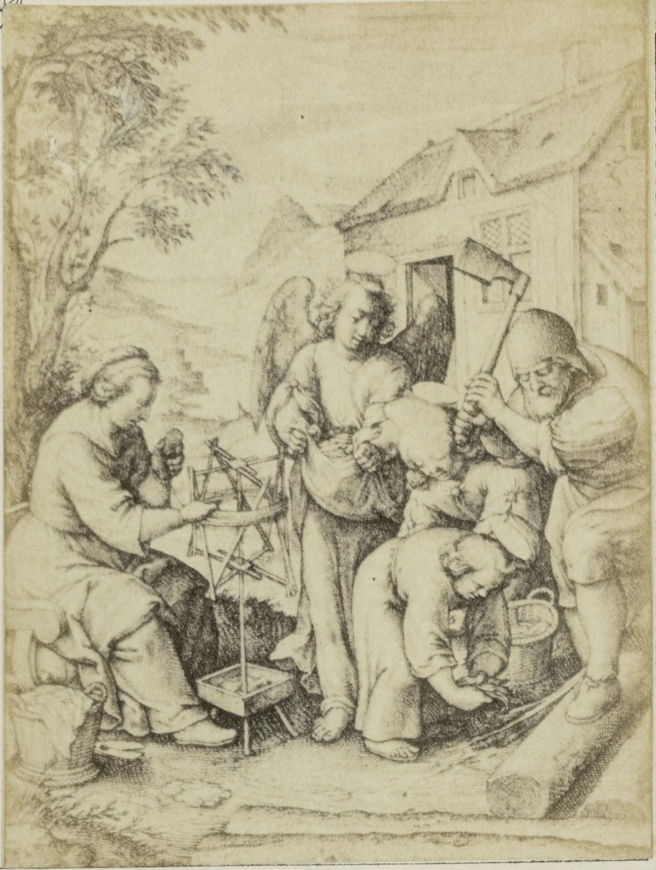 Fotoreproductie van de gravure A forgácsajtó Hieronymus Wierix Chipek (cím az objektumon) alkotó: Edmond Fierlants