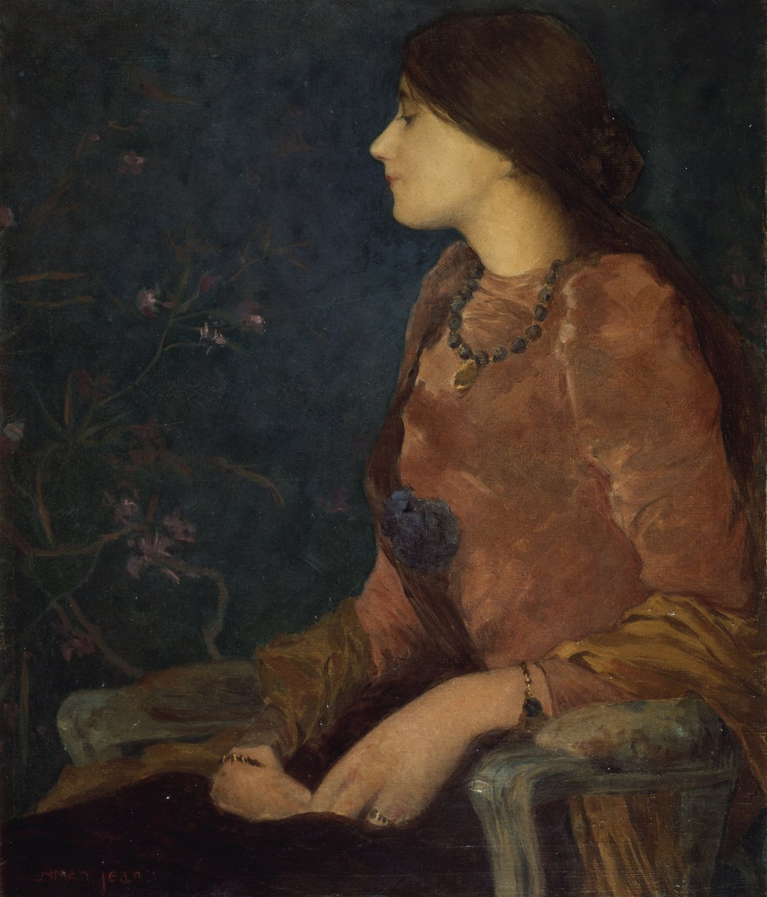 Töprengő hölgy, ülve (olaj, vászon) alkotó: Edmond François Aman Jean