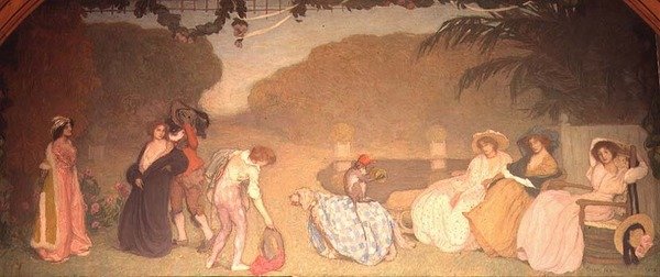 Fiatal lányok néznek egy szabadtéri színházat alkotó: Edmond François Aman Jean