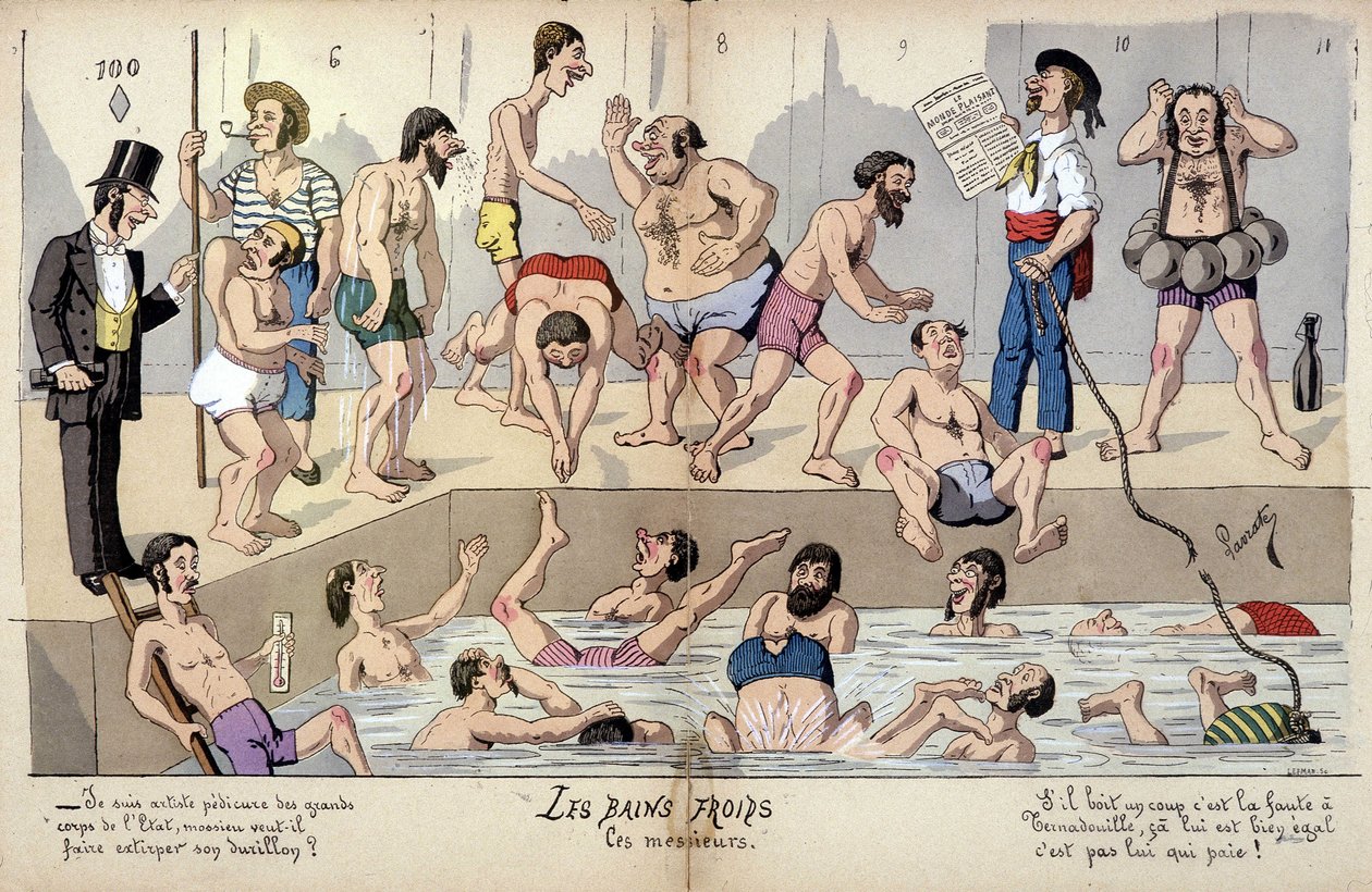 Lavrate rajzfilmje a francia társadalomról: nyilvános fürdők alkotó: Edmond Lavrate