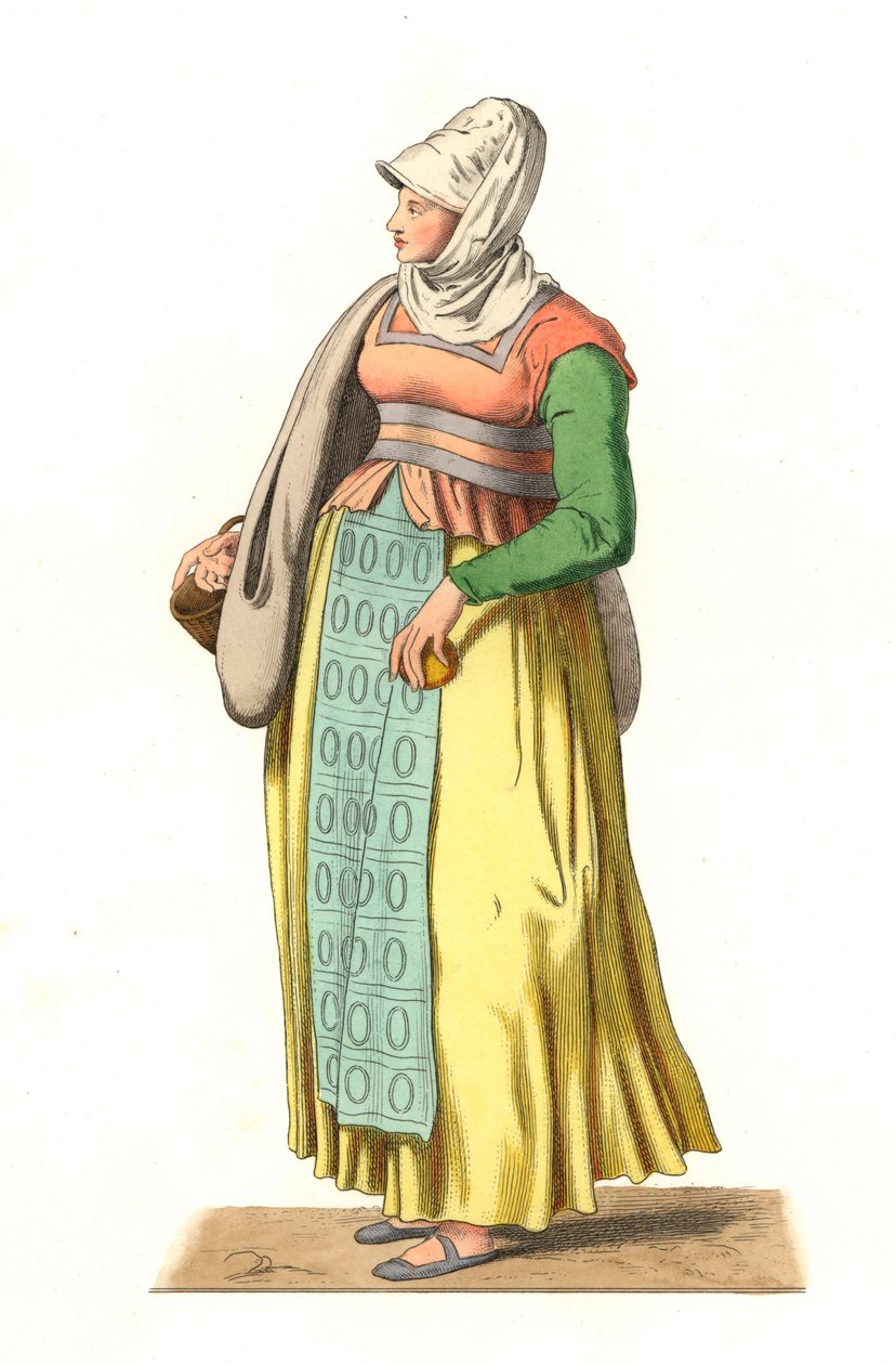 századi portugál paraszt – Litográfia Edmond Lechevallier-Chevignard (1825-1902) illusztrációja alapján, a „Costumes historiques des 16th” c. alkotó: Edmond Lechevallier Chevignard