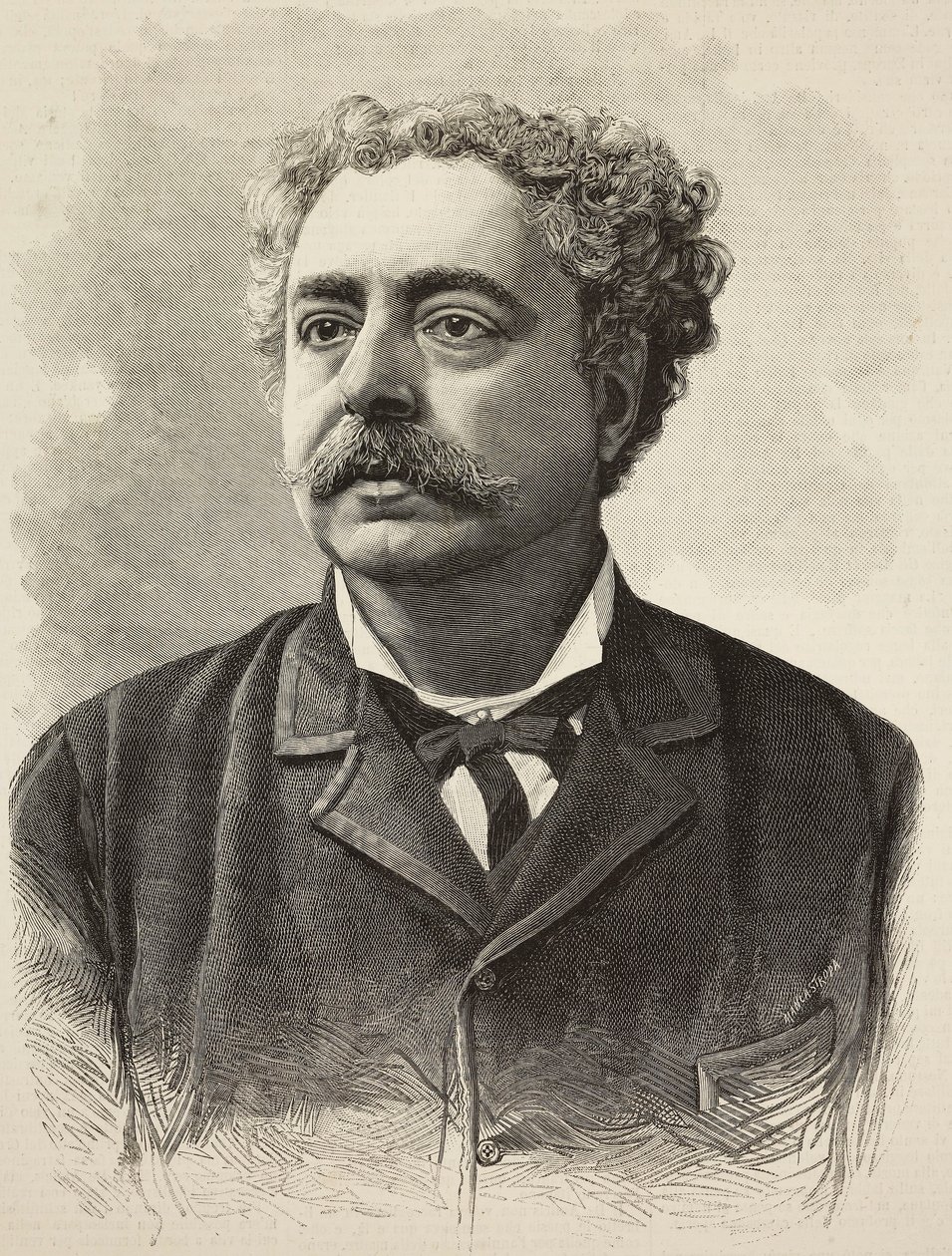 Edmondo De Amicis (1846-1908) olasz szerző portréja, E Mancastroppa metszet Schemboche fényképéből a L