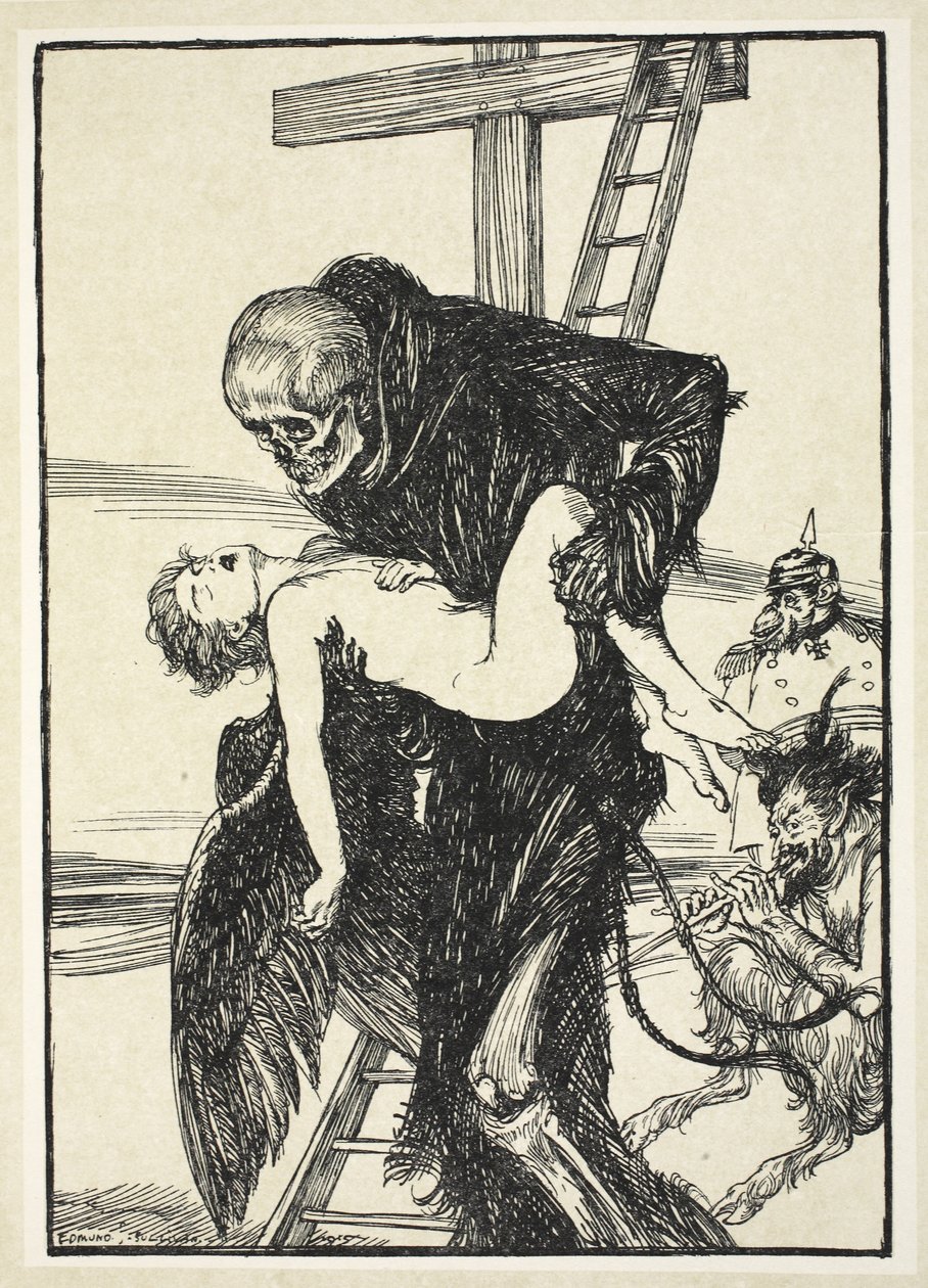 Kegyetlenebb, mint a halál, illusztráció a Kaiser koszorújából, Edmund J. Sullivan, pub. 1916 alkotó: Edmund Joseph Sullivan