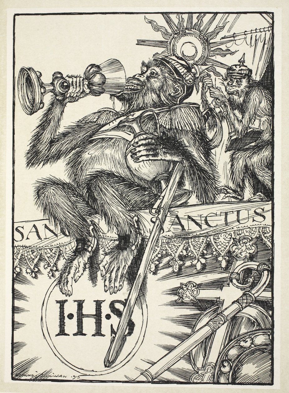 A „Kultur” Oltáriszentsége (Szentségtörés), illusztráció a Kaiser füzéréből, Edmund J. Sullivan, pub. 1916 alkotó: Edmund Joseph Sullivan