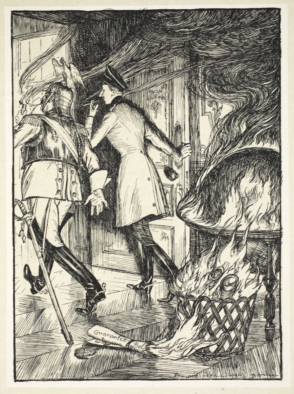 The Pipe Lighter (A belga semlegesség garanciája), illusztráció a Kaiser koszorújából, Edmund J. Sullivan, pub. 1916 alkotó: Edmund Joseph Sullivan