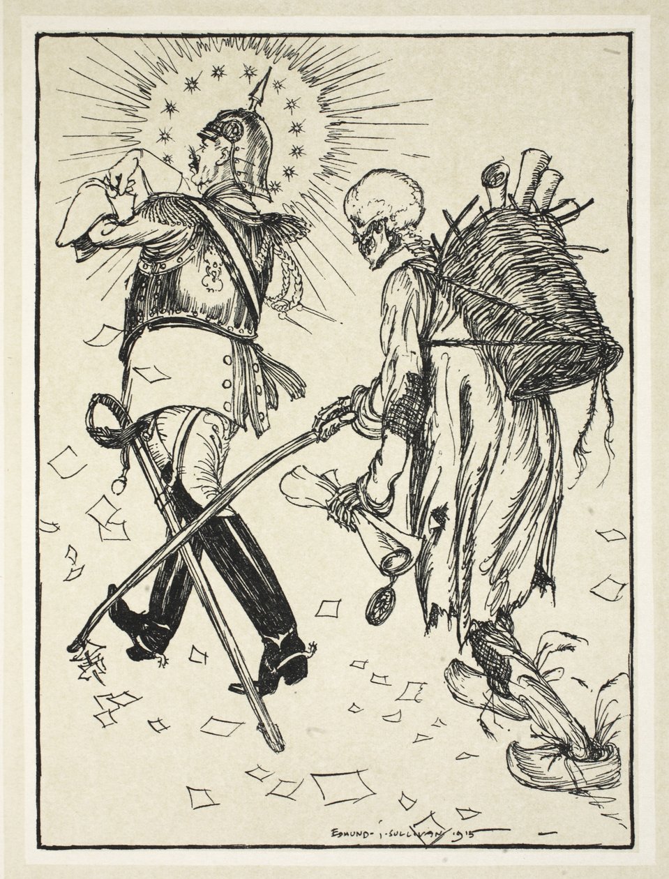 A Ragpicker (Le Chiffonier), illusztráció a Kaiser koszorújából, Edmund J. Sullivan, pub. 1916 alkotó: Edmund Joseph Sullivan
