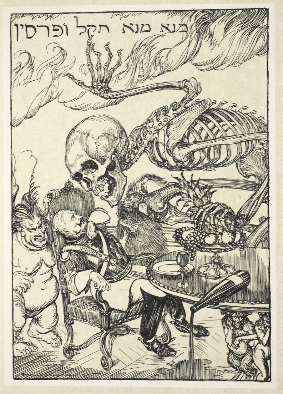 Az írás a falon, illusztráció a Kaiser koszorújából, Edmund J. Sullivan, kocsma. 1916 alkotó: Edmund Joseph Sullivan