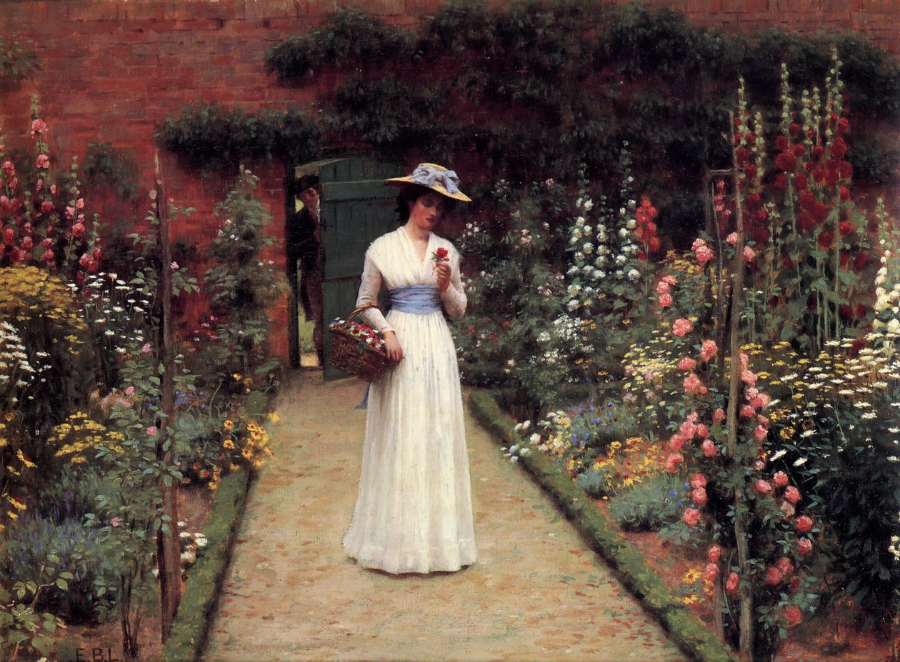 Hölgy a kertben alkotó: Edmund Leighton