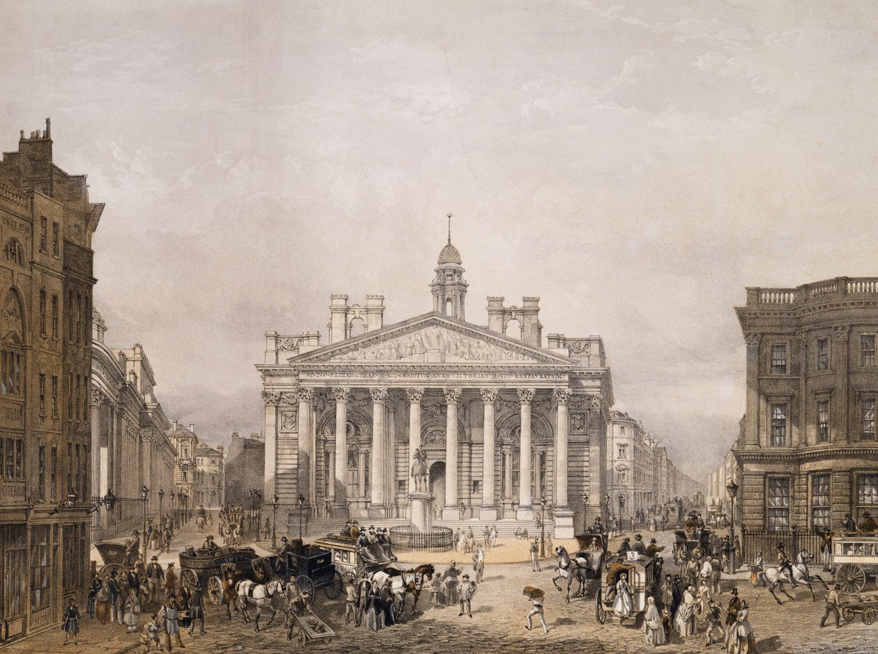 Royal Exchange és a Bank of England, pub. 1852, Lloyd Bros. und Co. (litográfia) alkotó: Edmund Walker