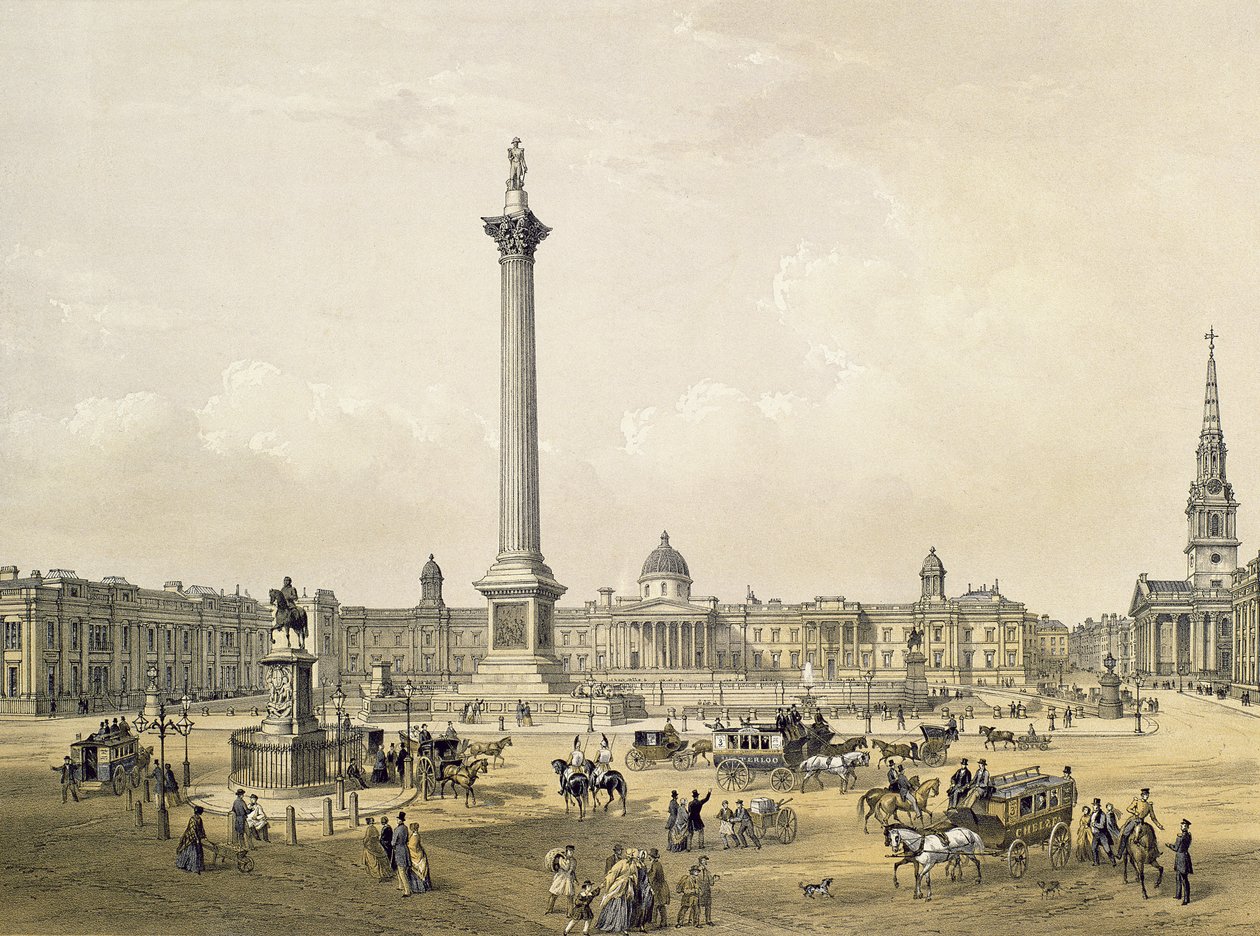 Trafalgar Square, a Nemzeti Galériával és a Szent Márton-templommal, Thomas Picken (fl.1838-d.1870) vésett pub. 1852, Lloyd Bros. und Co. (litográfia) alkotó: Edmund Walker
