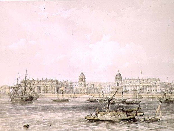 Greenwich Kórház, Thomas Picken metszete (fl.1838-d.1870), pub. 1852, Lloyd Bros. & Co. (litográfia) alkotó: Edmund (after) Walker