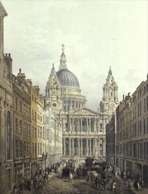 Szent Pál-székesegyház, felnéz a Ludgate-hegyre, kocsma. 1852, LLoyd Bros. & Co. (akvatinta) alkotó: Edmund (after) Walker