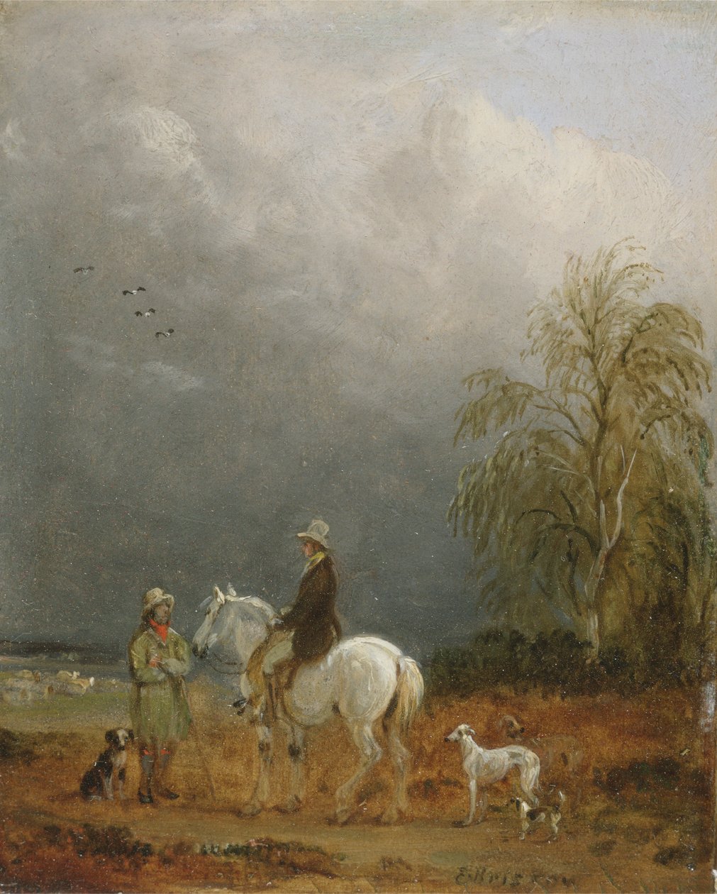 Utazó és pásztor a tájon (olaj a fedélzeten) alkotó: Edmund Bristow