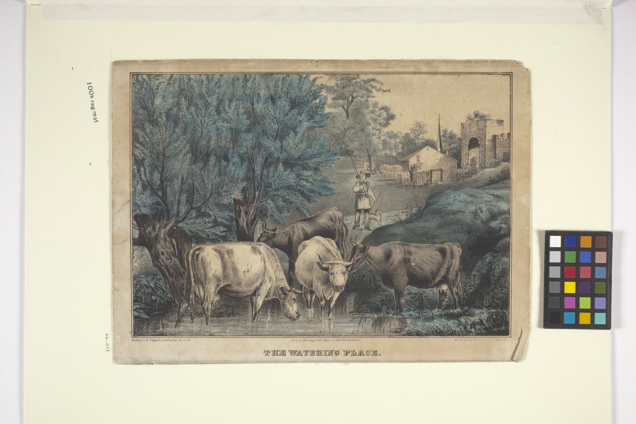 The Watering Place (kézzel színezett litográfia) alkotó: Edmund Burke Kellogg