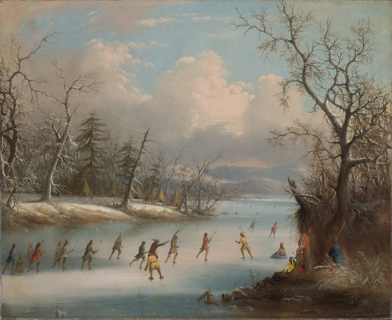 Az indiánok lacrosse-t játszanak a jégen, 1859 alkotó: Edmund C. Coates