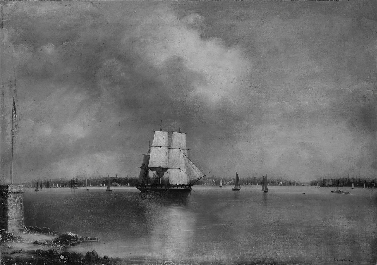 New York-i öböl és kikötő a Bedlow-szigetről, 1864 vagy 1866. alkotó: Edmund Coates