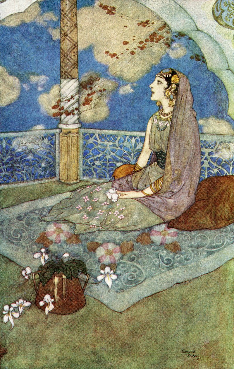 És mindig könnyes szemmel sóhajtott és énekelt, illusztráció A varázsló ló történetéből. alkotó: Edmund Dulac