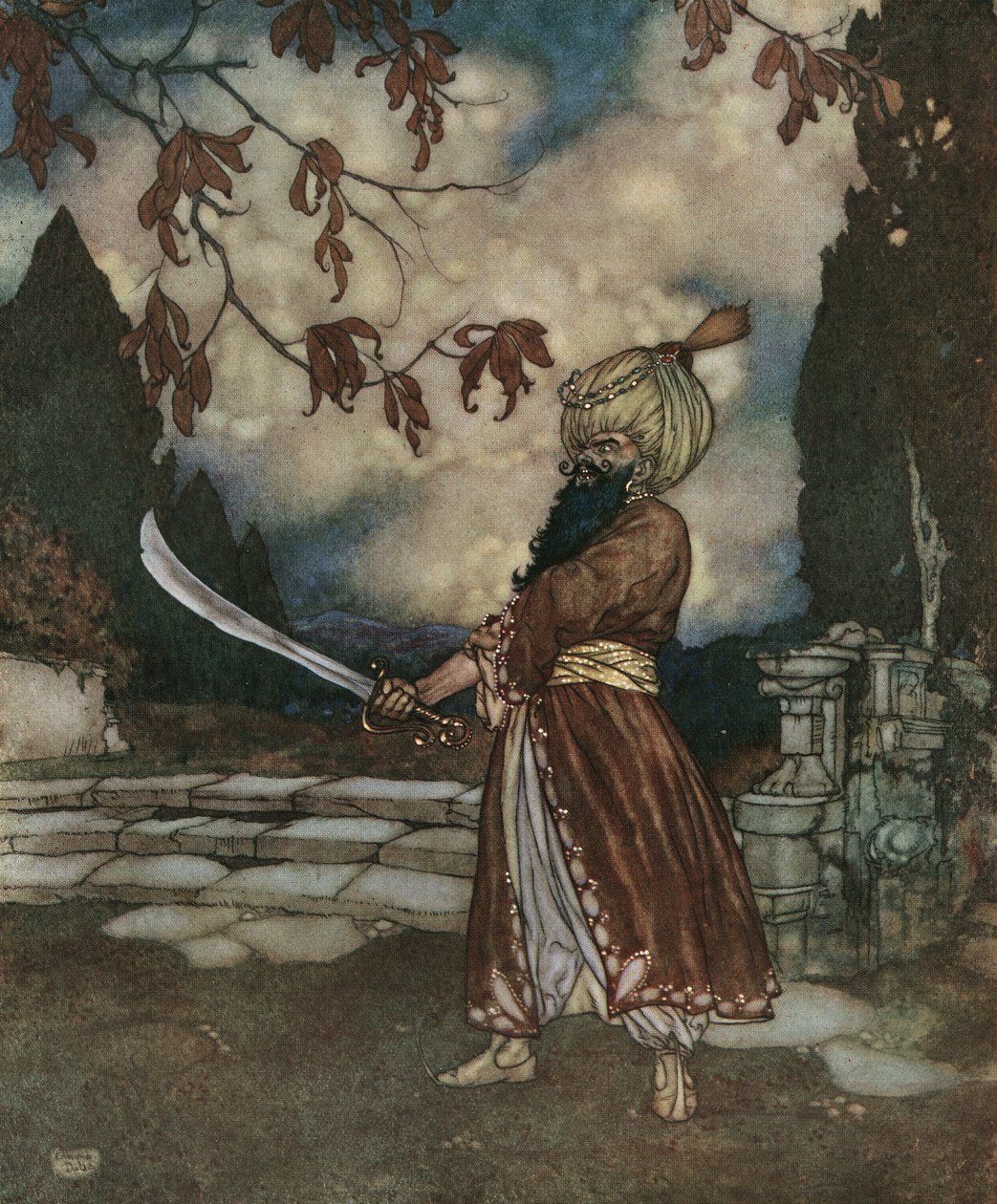 Kék szakáll: 1910 körüli (litográfia): A félelmetes kék szakáll olyan fekete, hogy kéknek tűnik. alkotó: Edmund Dulac