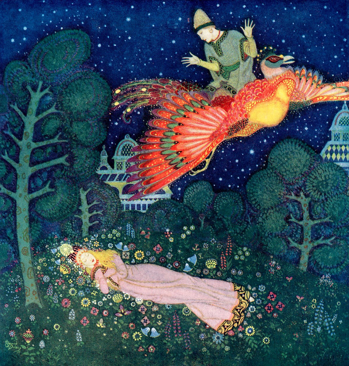 Illusztráció az orosz meséhez: Tűzmadár alkotó: Edmund Dulac
