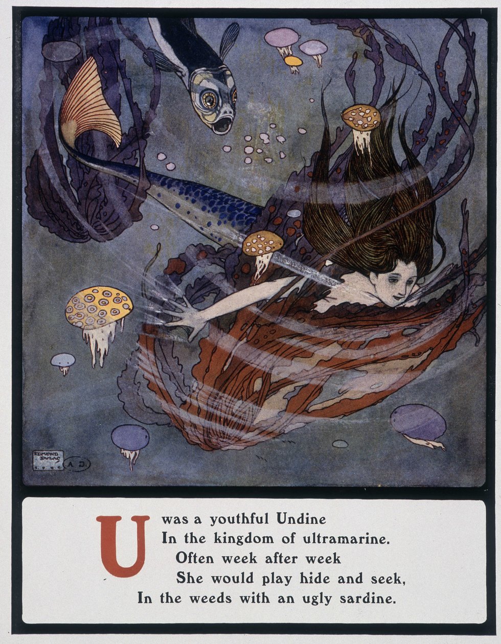 U betű (Undine), sellő a tenger alatt, 1908 körül (rajz) alkotó: Edmund Dulac