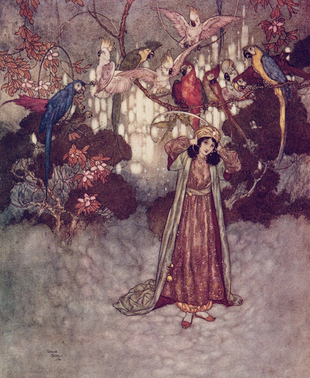 Alighogy meglátták a Szépséget, máris sikoltozni és fecsegni kezdtek" a "Szépség és a Szörnyeteg"-ből. alkotó: Edmund Dulac