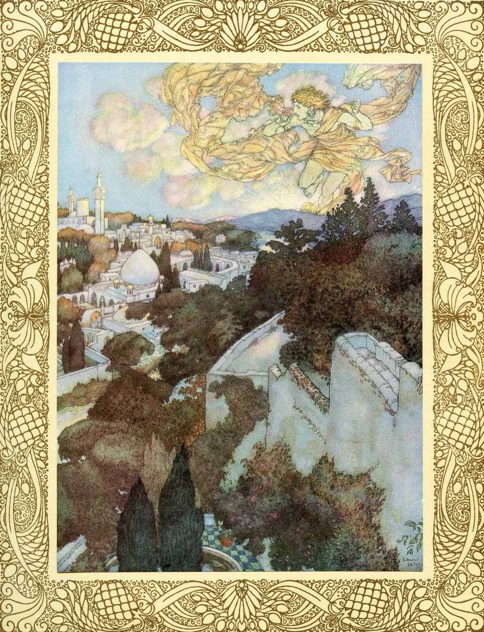 Ébredj! mert a nap a keleti magaslat mögött elűzte a csillagok ülését az éjszakából, illusztráció az 1909-ben megjelent "Omar Khayyam Rubaiyat"-ból (színes litográfia). alkotó: Edmund Dulac