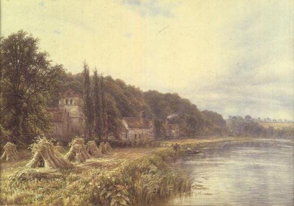 Folyóparti falu horgászfigurákkal alkotó: Edmund George Warren