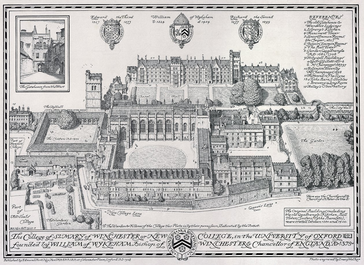 A Winchesteri St Mary College vagy New College, 1928 alkotó: Edmund Hort New